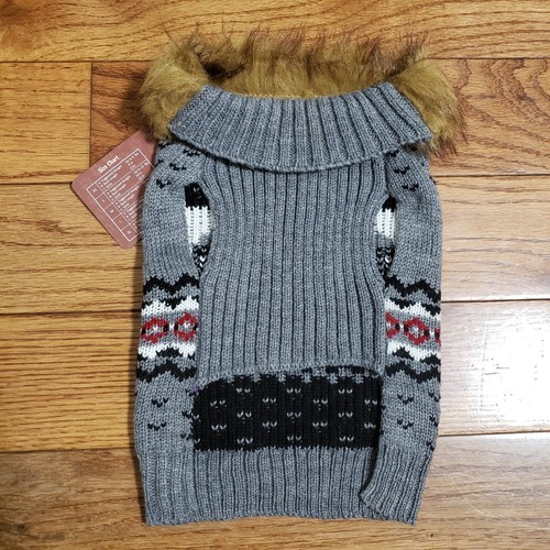 Doodle & Co. Gray Patterned Knit Fur Neck Dog Pet Sweater Size S - Picture 2 of 10