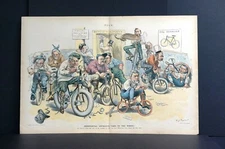 Presidential Candidates WHEELMEN 1895 WOUNDED ASPIRANTS on BICYCLES Puck Priint