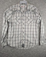Rock 47 Pearl Snap Shirt Plaid Stripe Long Sleeve Mens XL Gray Western Rodeo
