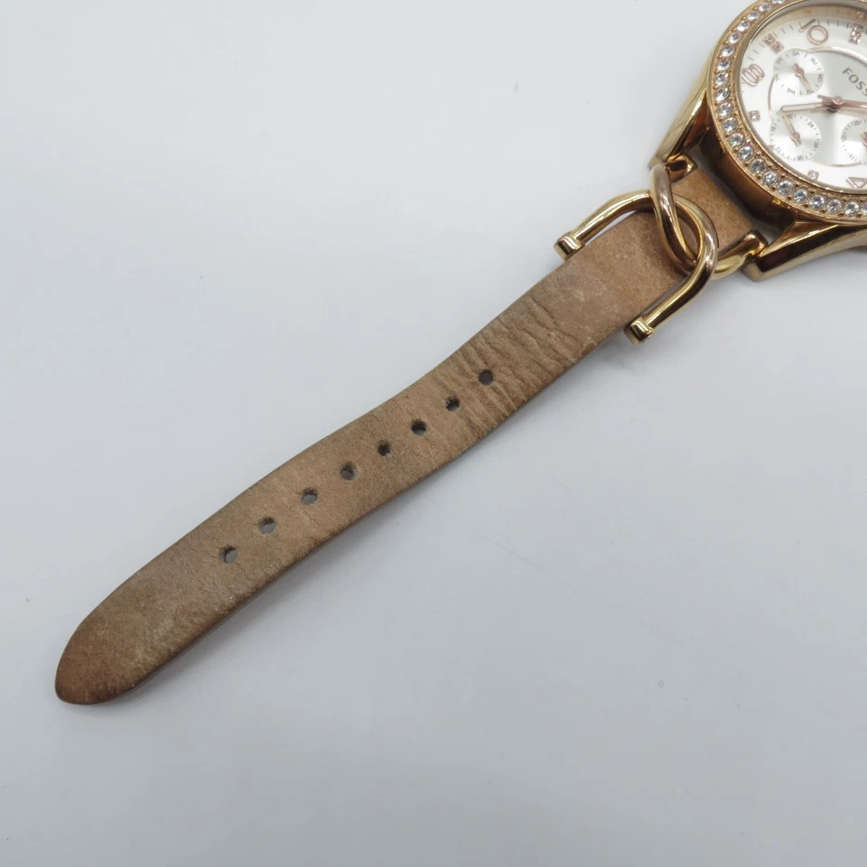 Женские часы Fossil 37 мм безель со стразами золотистый коричневый кожаный ремешок, ходовые * - Изображение 3 из 4