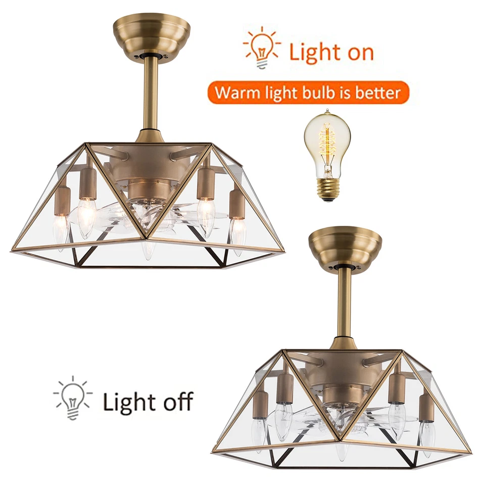 18" Caged Ceiling Fan Light W/ Remote Control Adjustable Speed For Living Room - Image 3 of 4