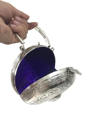 Pochette artigianale in metallo ottone argento piccola borsa da sera con manico robusto - Foto 8 di 9