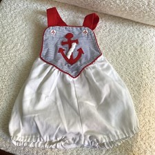 VTG 80s 90s One Piece Summer Romper Sailor Nautical Design Size 12 months
