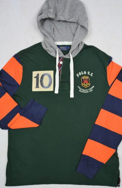 Polo Ralph Lauren Hooded Rugby Hoodie Stripe Shirt Long Sleeves S & M