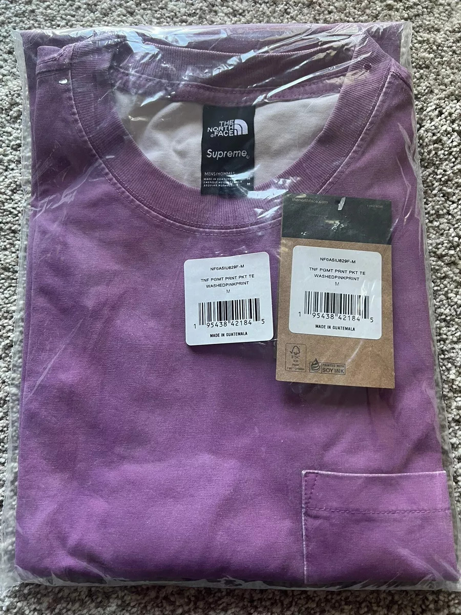 supreme the north face Pigment Printed Pocket Tee Pink Medium New with tag