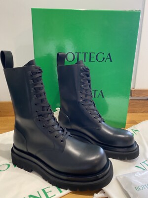 BOTTEGA VENETA MENS STIVALI MILITARY CALF LUG BOOTS BLACK UK8 EU42 RRP  £1100 M60 UK