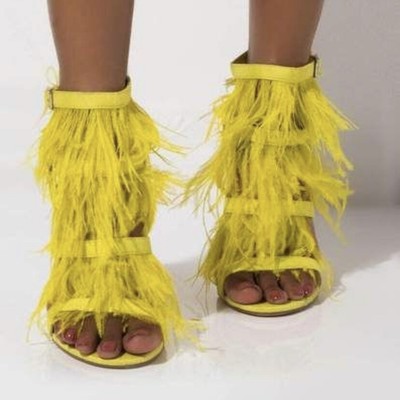 yellow feather heels