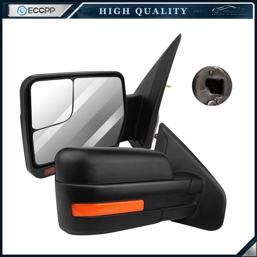 Set of Power Heated Tow Mirrors For 2004-2014 Ford F150 F-150 & Puddle Light