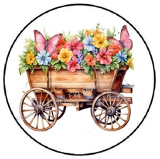 WAGON OF WILDFLOWERS ENVELOPE SEALS LABELS STICKERS PARTY FAVORS
