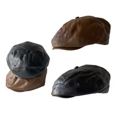 Faux Leather 8 Panel Baker Boy Cabbie Newsboy Ivy Flat Cap Hat