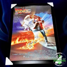 *MICHAEL J FOX BACK TO THE FUTURE CAST SIGNED AUTOGRAPHED 27X40 FRAMED POSTER: S