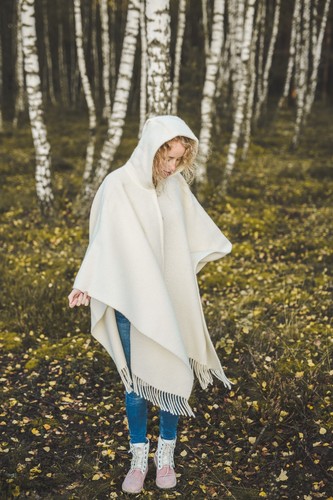 Hooded Shawl Wrap Knit Women Fringe Knitted Poncho Cardigan Cape Sweater White - Picture 3 of 9