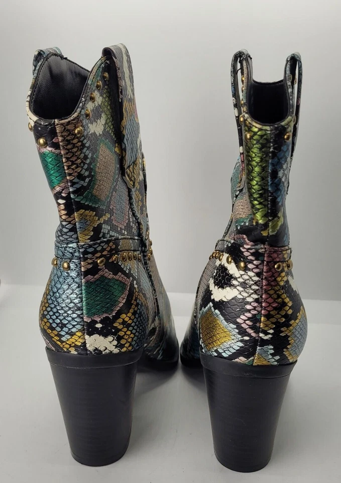 Botas femininas de couro bambu cowgirl tamanho 8 padrão pele de cobra - Imagem 4 de 4