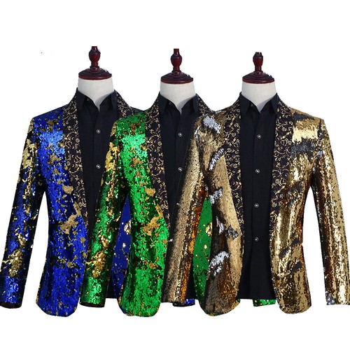 Herren formell Pailletten Jacke Smoking Kleid Tops Anzug Blazer Abschlussball Schausteller Kostüm Mantel - Bild 10 von 30