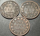 New Listing(3) 1882 1884 & 1886 Canadian Large One 1 Cent Penny Foreign World Coins.