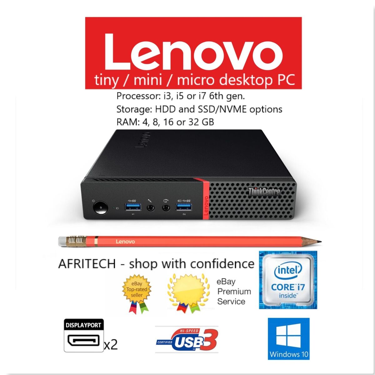 Lenovo ThinkCentre M900 Tiny Desktop Intel Quad-Core i7-6700T