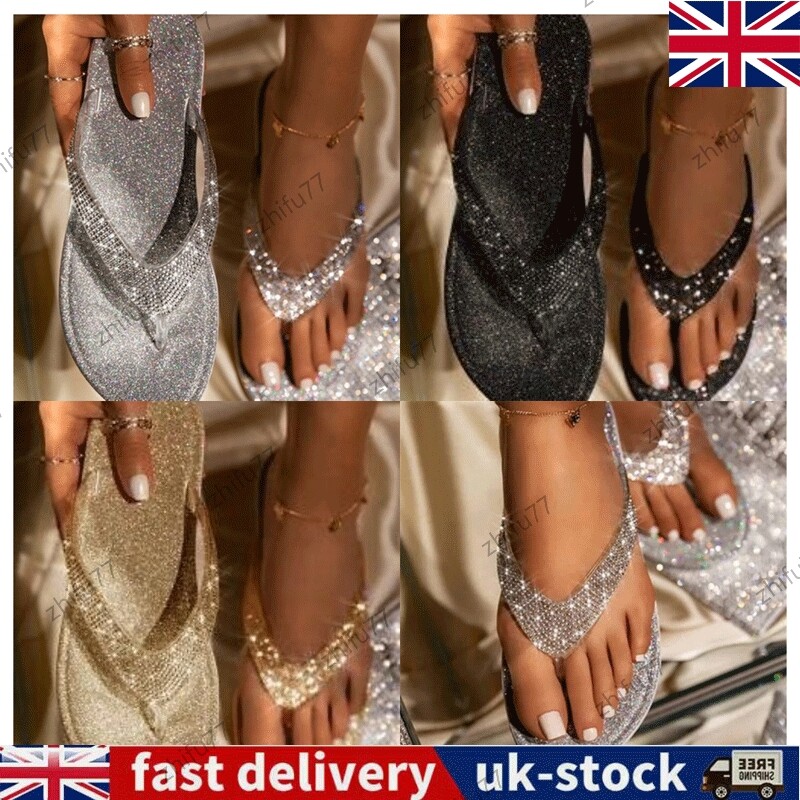 PANTOFOLA D’ORO Sandali infradito donna donna estivi spiaggia punta aperta piatta scarpe morbide Bling UK