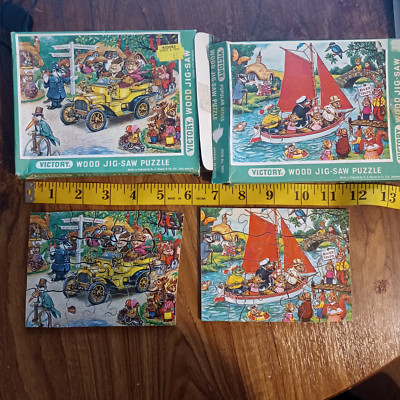 2 x SIEG Vintage handgeschliffen 28 Stück altes Auto Bootfahren Tiere komplett Kinder