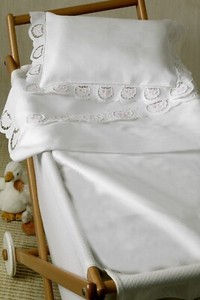 Lenzuolo Culla Ricamato a mano Puro Lino titolo 60 cm.90x120 bianco/bianco