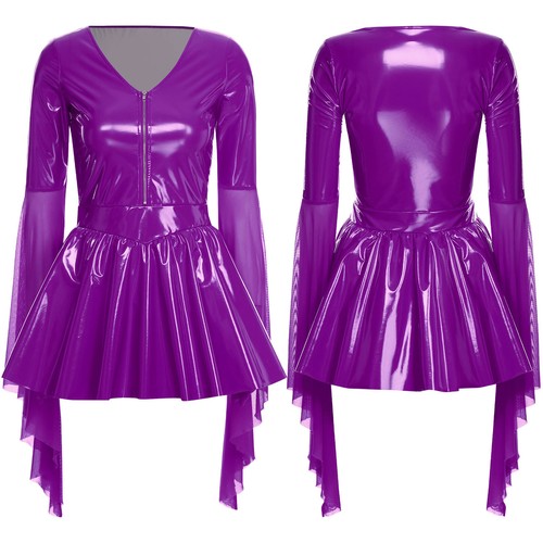 Women Punk Dress Flared Long Sleeve Mini Dress Halloween Costume Party Club Wear - Picture 29 of 45