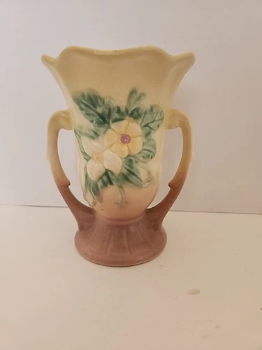 Vintage Hull Art Pottery Wildflower Double Handled Vase W-3 Matte Yellow Pink