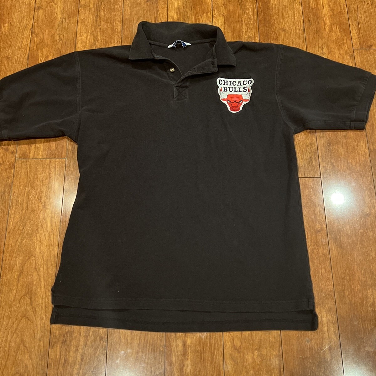 VINTAGE Champion Chicago Bulls Polo Shirt Black NBA Men's 1990s