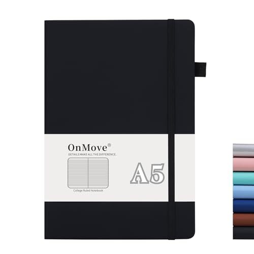 Notebook Journal for Women Men 200 Pages A5 Hardcover Leather with Lined Black