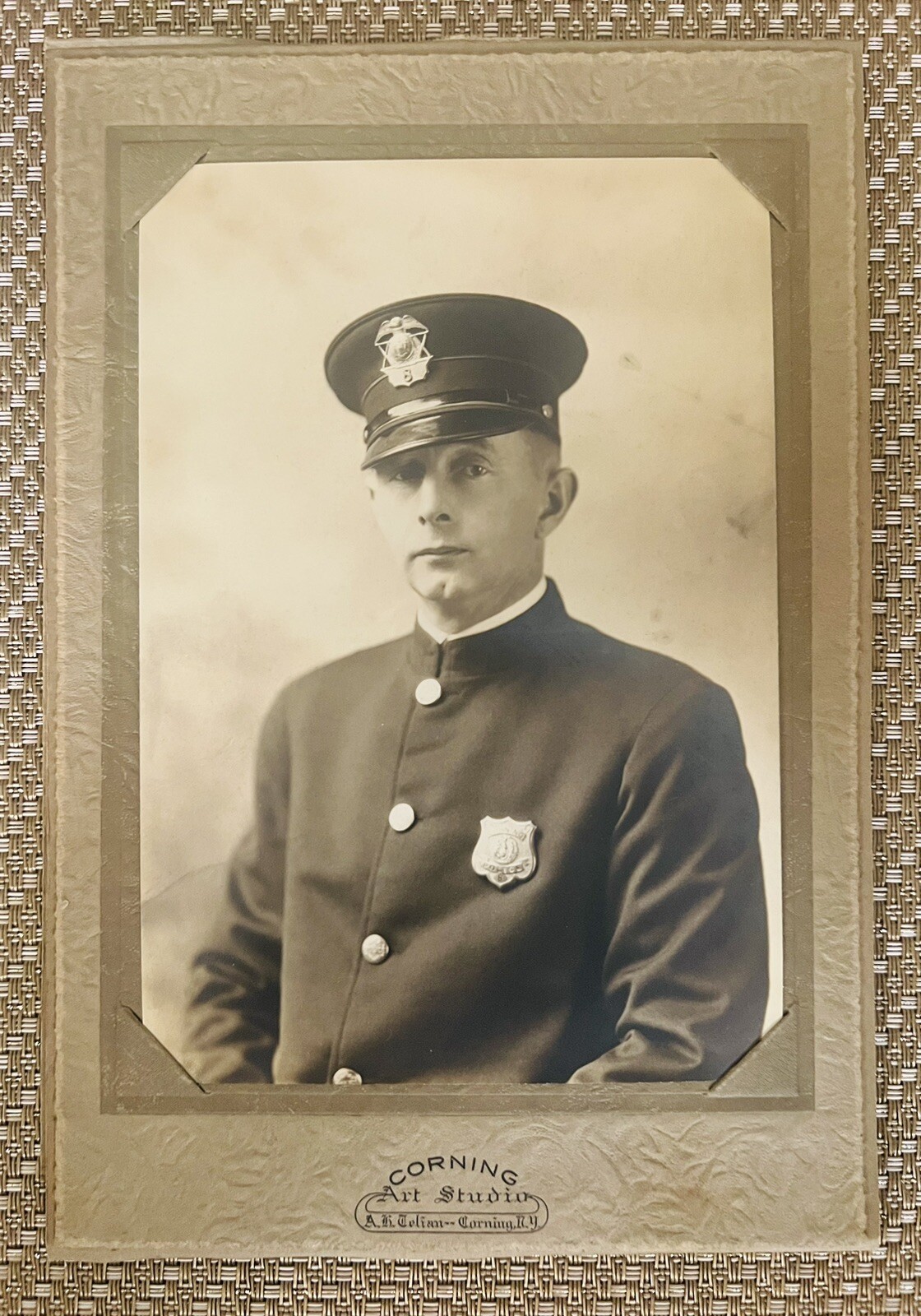 Antique Photo 1930’s Corning, New York Police Officer, Badge