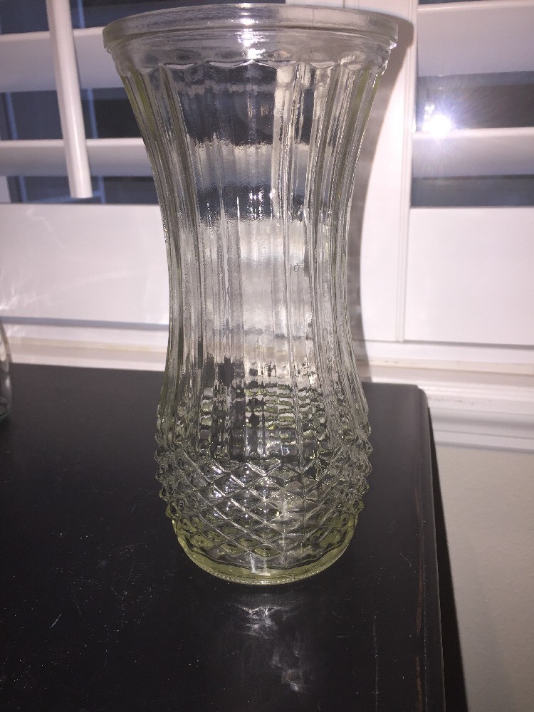 Hoosier Glass Vase 4088 C Pressed Diamond Cut Vintage Clear Flower Pot