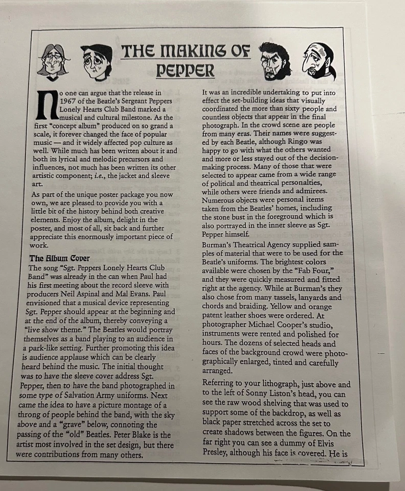 Beatles Sgt. Litografía portada de álbum Peppers sin recortar y sin retocar Foto 4 de 4