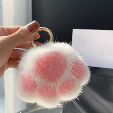 Fluffy Cat Paw Keychain Fur Pom Pom Cute Bag Charm Car Key Ring