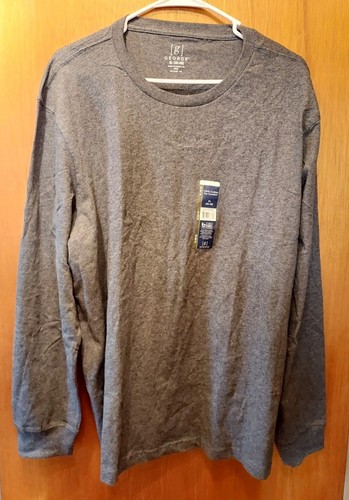 George 100% Cotton Long Sleeve XL 46-48 Crew Tees Charcoal Grey Brand New W Tag - Picture 1 of 4