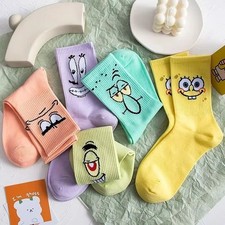 SpongeBob Kawaii Mid-Calf Socks 5 Pairs Cotto...