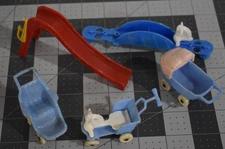 Lot of 5 Old Dollhouse Furniture - Acme Baby Stroller Carriages See Saw Pony VTG