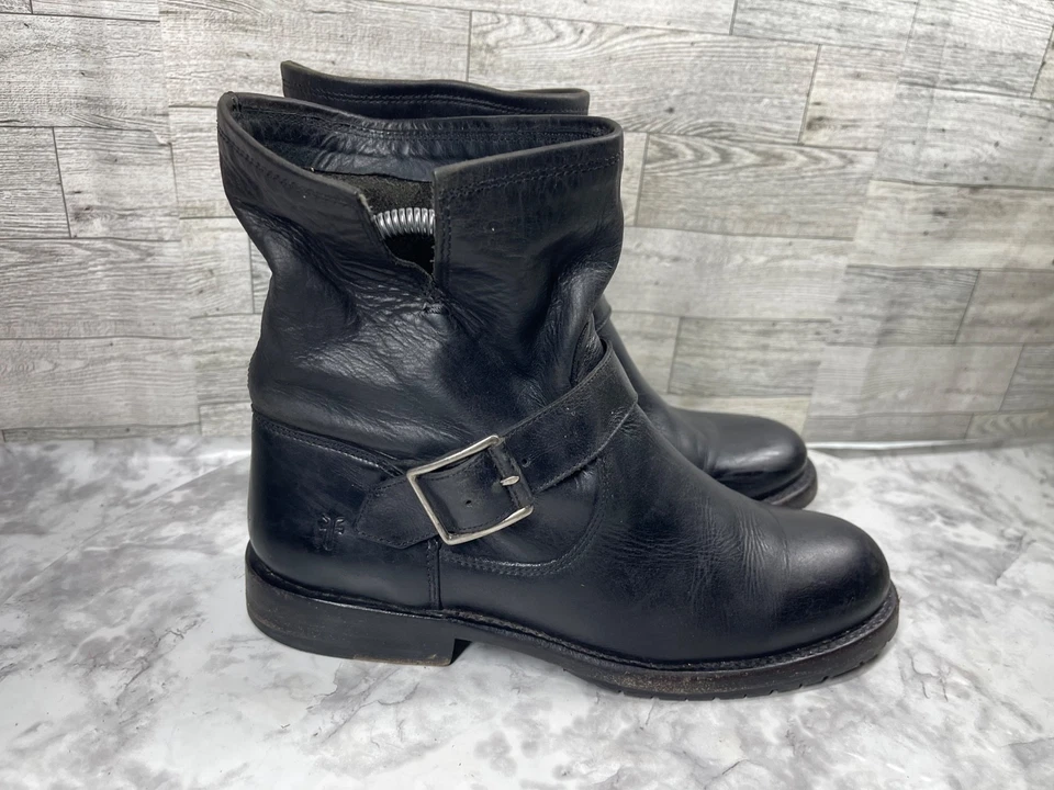 Frye Boots Women 8B Veronica Shoes Black Leather Flex Strap Moto Biker Bootie - Image 3 of 4