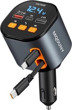 Retractable Car Charger,5 in 1 Fast Cars Phone Charger 90W,Bluetooth 5.3 FM T...
