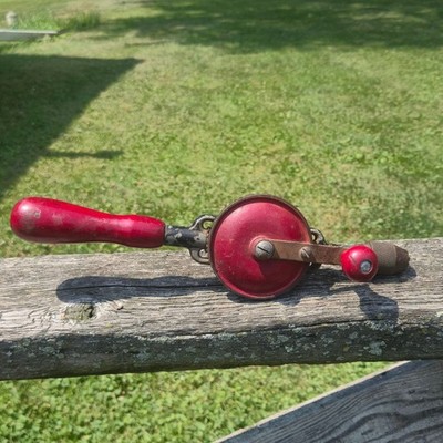 Vintage Millers Falls No 77A Eggbeater Hand Drill Red Wooden Handle USA Tool