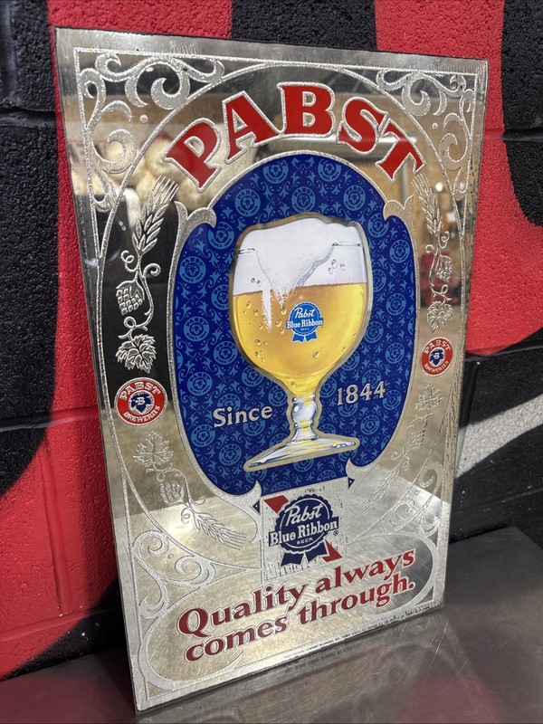 rare Pabst Blue Ribbon On Tap Mirror Sign Bar Since 1844 20”x12”