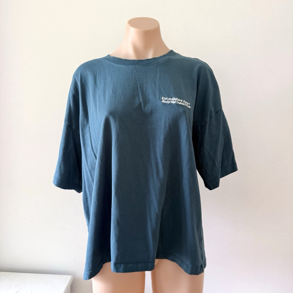 Cotton On Boxy T-Shirt Size XL Womens Teal Embroidered Relaxed Boyfriend Tee