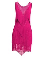 Rhinestones Layered Fringe Dress Ballroom Latin Dance Dress for Small Hot Pink