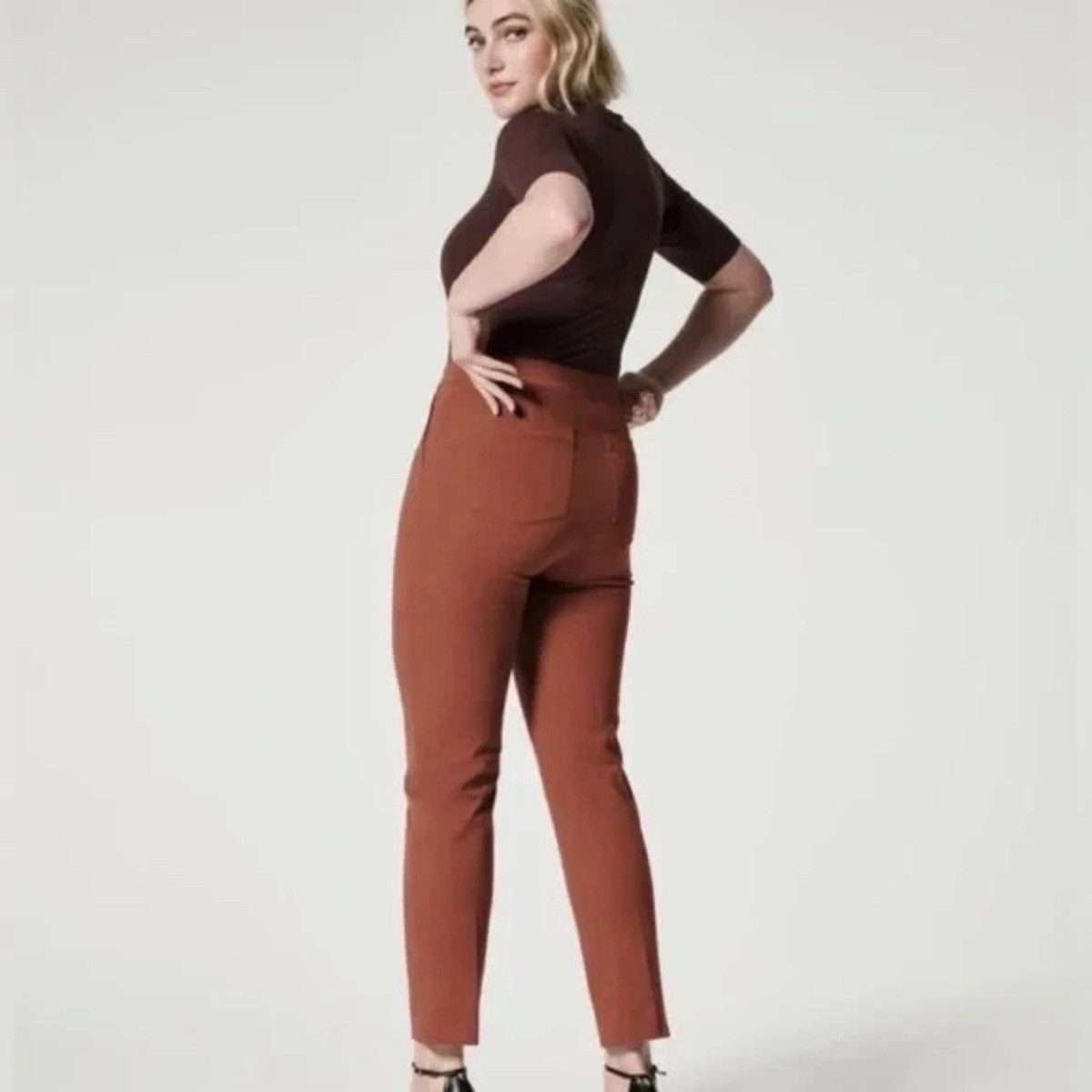Spanx On-The-Go Ankle Slim Straight Pants Bronze Glow 20365T Sz M Tall View 4