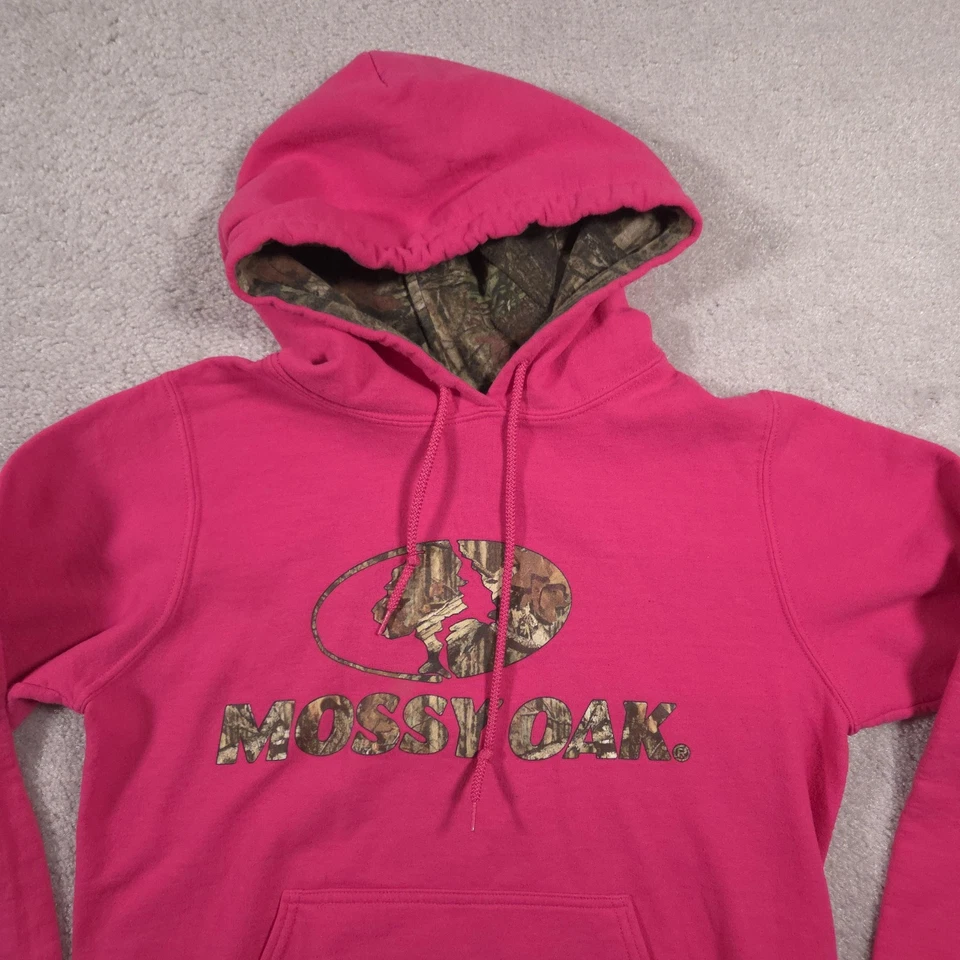 Mossy Oak Hoodie Womens Medium Pink Camo Lined Hood Hunting Sweatshirt Pullover - Image 3 of 4