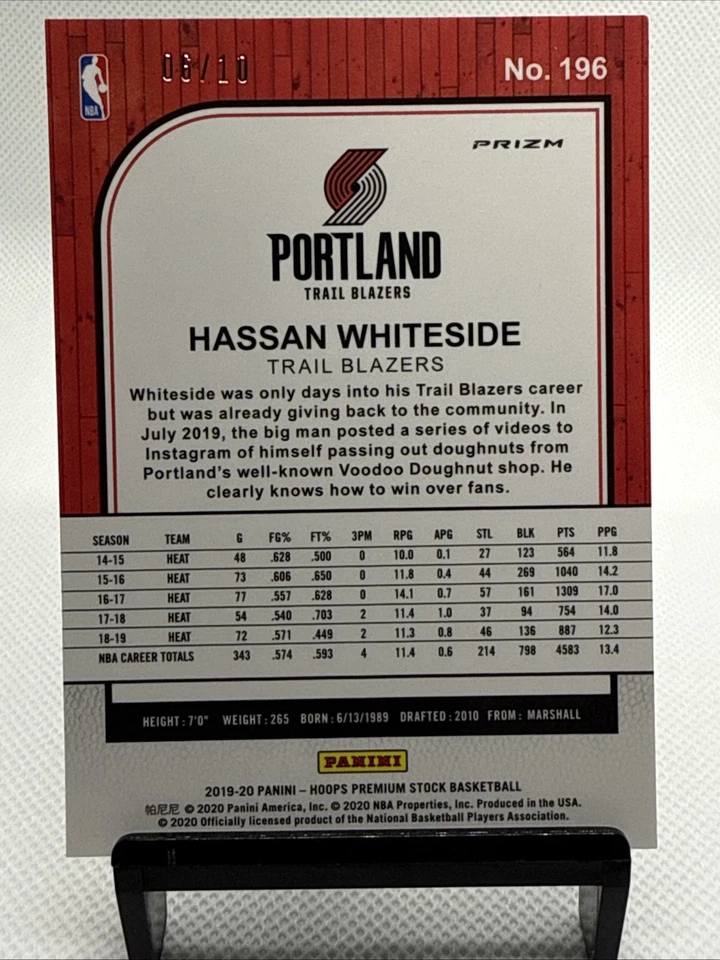 2019 Hoops Premium Stock Hassan Whiteside Gold Mojo Prizm SSP 06/10 #196 - Image 2 of 4