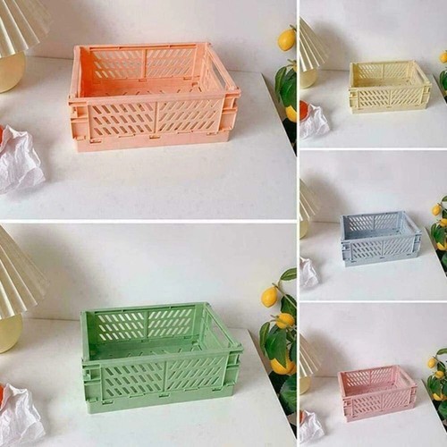 UK Folding Collapsible Storage Crates Plastic Basket Stacking Kitchen Desk Boxes - Picture 6 of 24