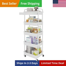 5-Tier Rolling Utility Cart with Drawer,Multifunctional Storage Organizer wit...