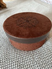 Brown Suede Hatbox Keepsake Box With Faux Leather Band