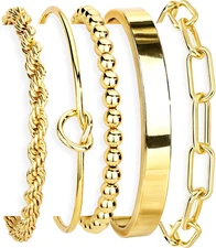 Gold Bracelets for Women Non Tarnish, 14K Gold Plated Chunky Cuff Bracelet Gold