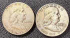 Lot of 2 1952 1957D 90% Silver Franklin Half Dollars Free Ship 73 & 68 Y/O KM199