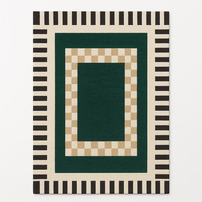 Modern Geometric Wool Rug | Hand-Tufted Green & Beige Checkered Area Rug