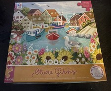Ceaco Sea Town Harbor 300 Pc Puzzle Complete With Bonus Poster Boats Flowers